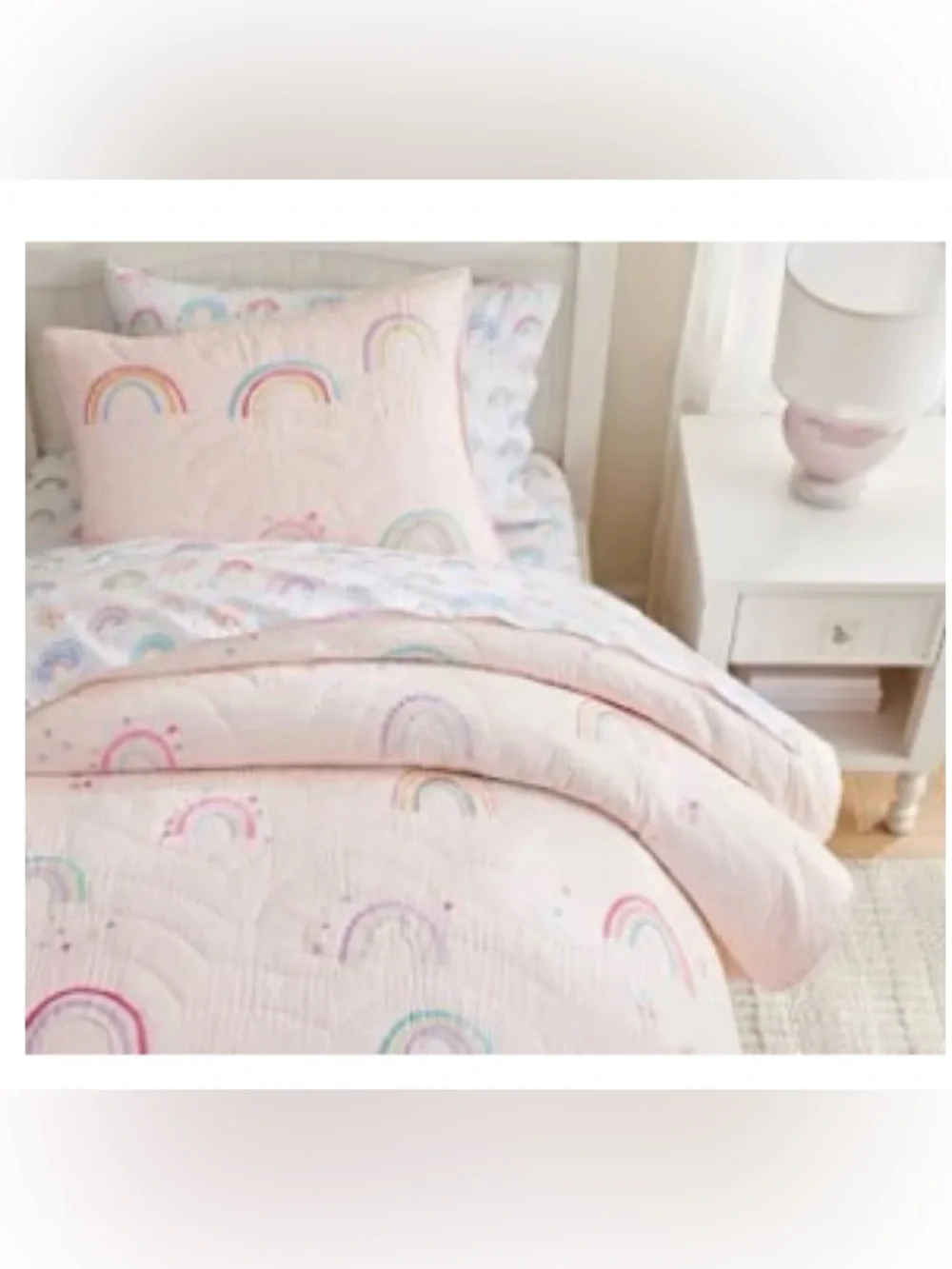 Pottery Barn Kids Queen Rainbow and Stars Embroidered Quilt and Pillow Case